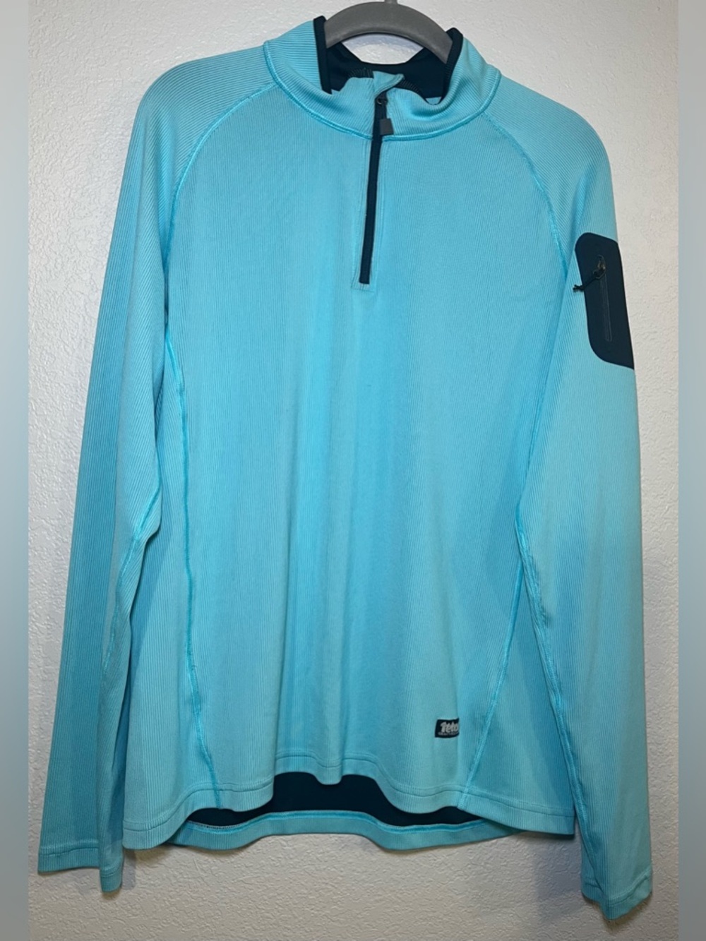 Teton Gravity Research 1/4 Zip Baselayer Size Large Ribbed Long Sleeve Teal Blue
